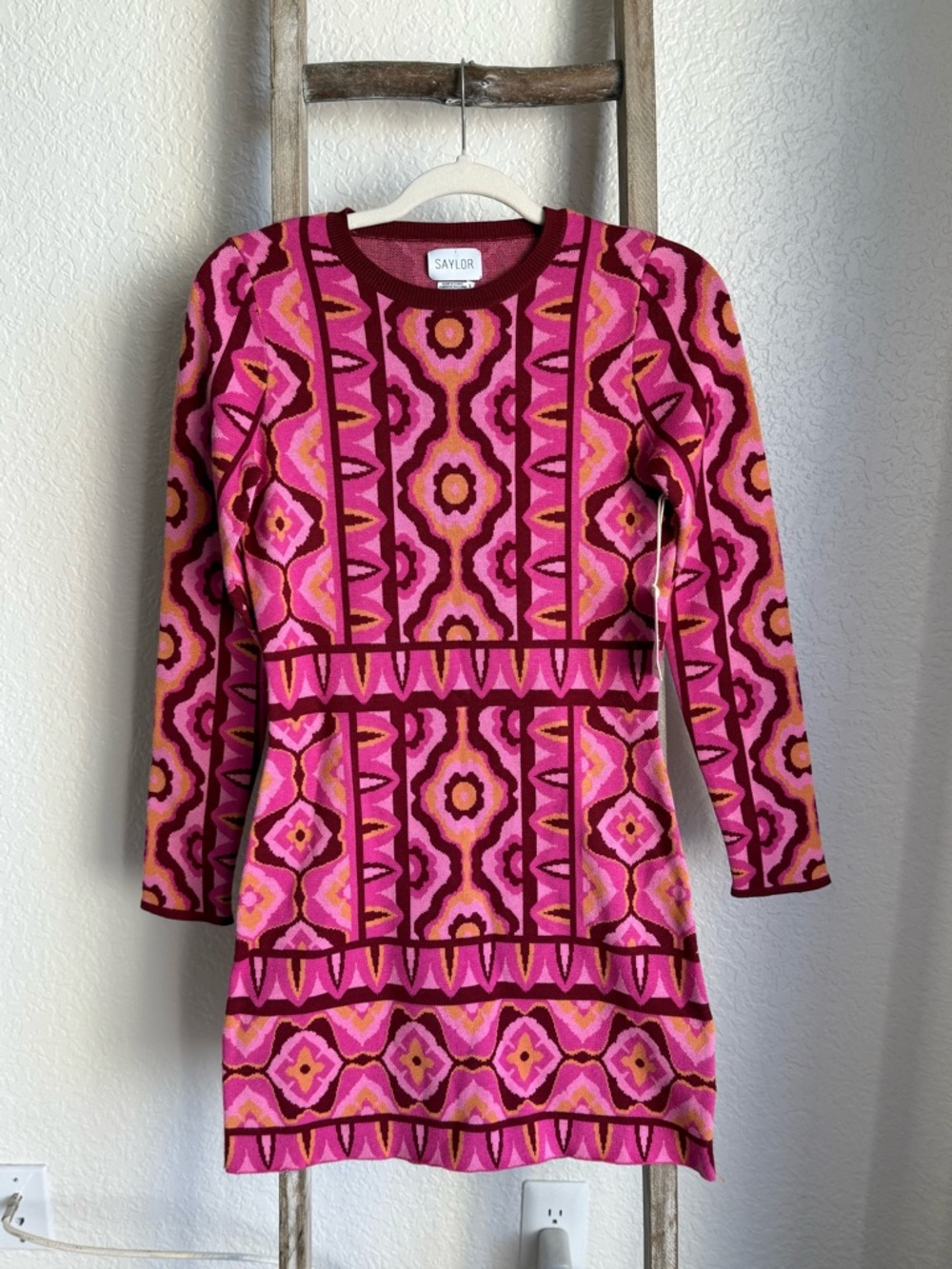 SAYLOR Pink & Magenta Geometric Knit Dress
